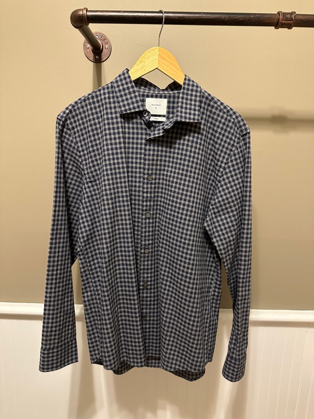 Billy Reid Navy and Gray Checked Casual Button-Down Shirt